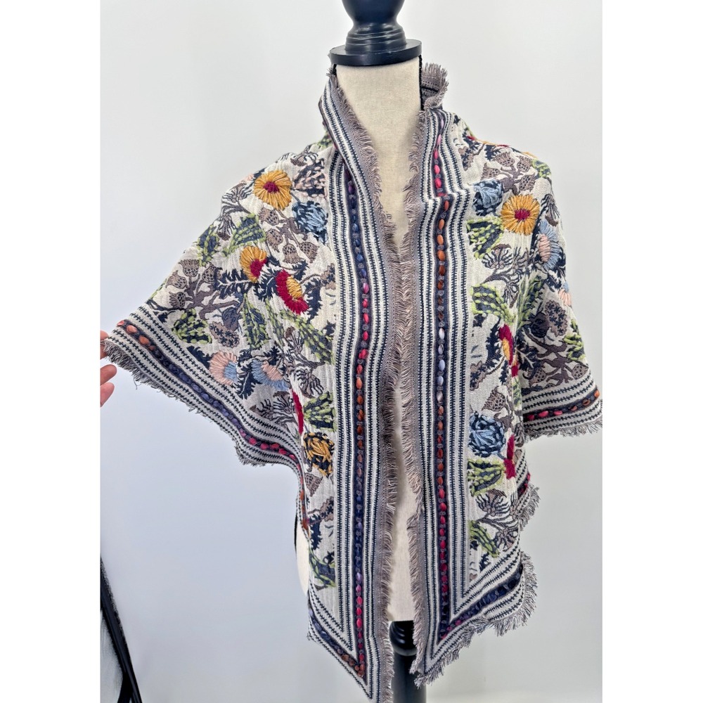 J Jill Woven Winter Bloom Embroidered Traingle Scarf Shawl Wrap 72x27 Woven Wool - Picture 2 of 13